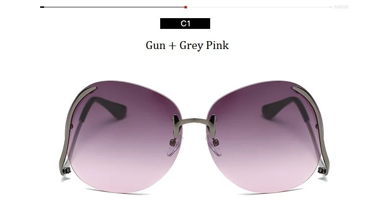 Новые негабаритные очки без оправы, женские солнцезащитные очки, прозрачные круглые солнцезащитные очки, женские градиентные брендовые дизайнерские очки UV400