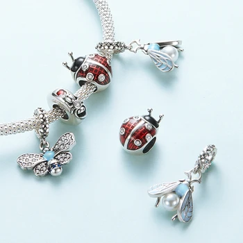 

925 Sterling Silver Animal Pendant Bee Charm Ladybug Beads fit 3mm Bracelet DIY Necklace Charms Making Woman Fine Jewelry