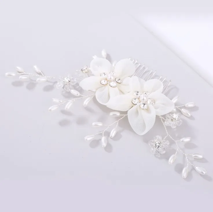 Women White Yarn Handmade Flower Hair Combs Bridal Wedding Beauty Headpieces Ladies Delicate Crystal Pearl Accessories | Украшения и
