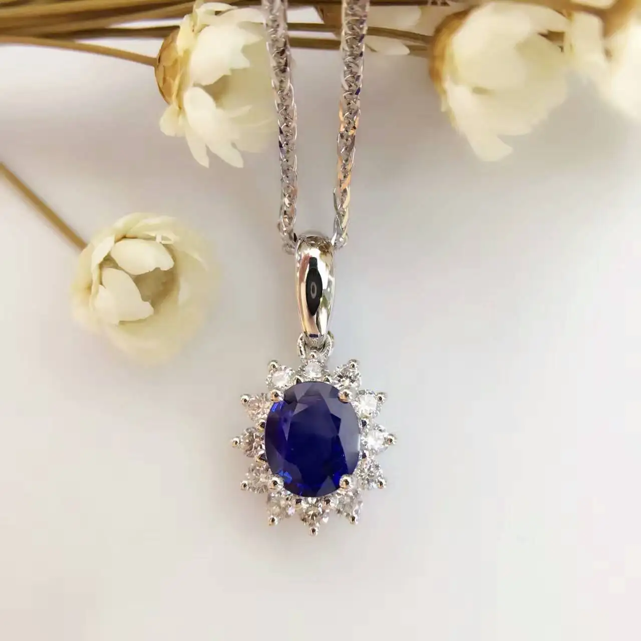 18K Белое Золото 0.582ct натуральный сапфир+ 0.225ct бриллиантовое изящное подвесное ожерелье ювелирный флакон для парфюма подвеска с сертификатом