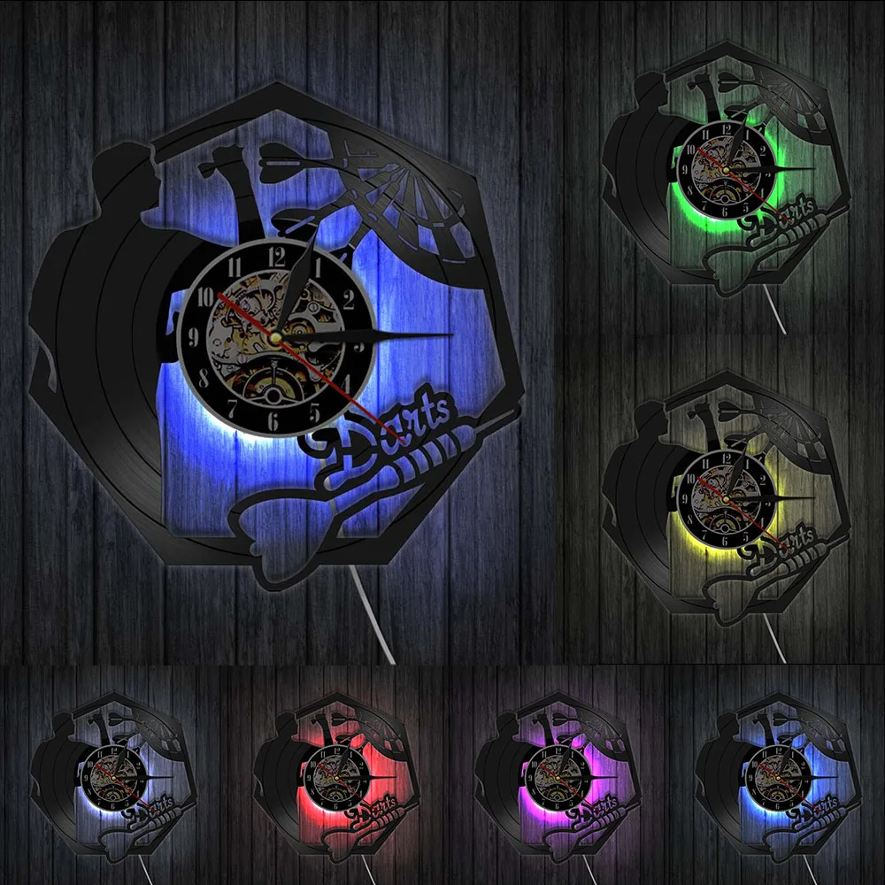 Дартс настенное искусство Виниловая пластинка настенные часы Человек Пещера паба игра для клуба комната Дартс украшение современные настенные часы с подвеской с подсветкой