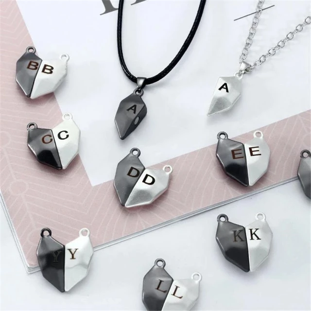 Magnetic Couples Necklace 2 Pcs Personalized Custom Letter Matching  Necklaces Love Heart Wishing Stone Two Souls One Heart Necklace Pendant for  Men