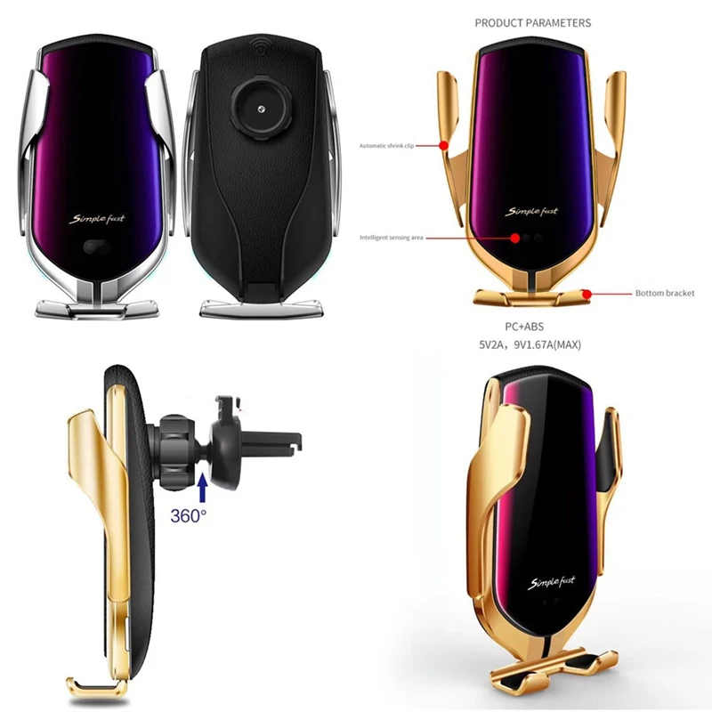 

For IPhone Huawei Car Wireless Charger Phone Charger Bracket Infrared Automatic Clamp Sensor Fast Charging Mobile Phone Holder