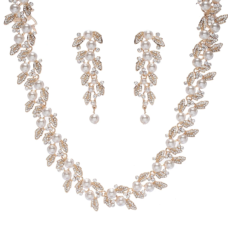 ESERES Роскошные Ювелирные наборы жемчужные бусы Кристалл ожерелье и серьги для женщин наборы ожерелий для невесты - Окраска металла: Золотой цвет