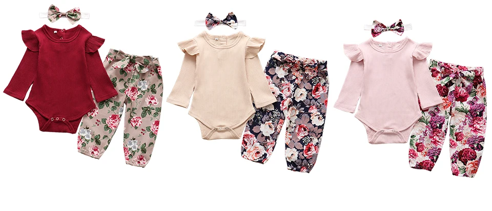 sun baby clothing set Autumn Baby Girl Clothes Sets Fashion Toddler Outfits Long Sleeve Tops Flower Pants Headband Cute 3Pcs Newborn Infant Clothing Baby Clothing Set for boy