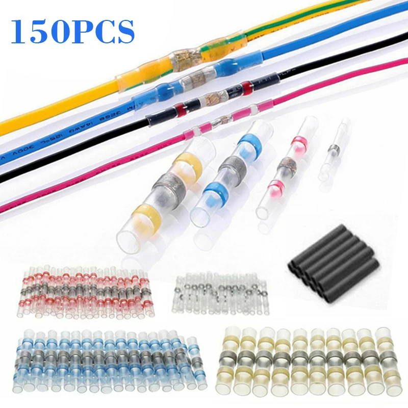 150pcs/set Waterproof Solder Heat Shrink Sleeve Wire Butt Terminals Soldering Connectors Electrical Wire Soldered Terminals