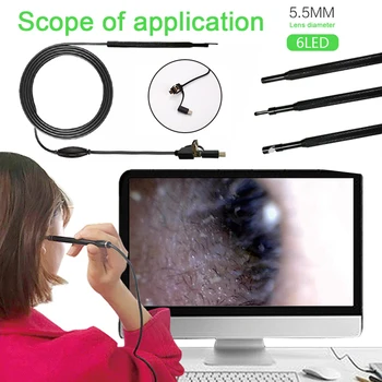 

2M USB Endoscope Ear Spoon Borescope 3 In1 30W Mini Inspection Camera Monitoring Mobile Phones Photos Real-Time Video Computers