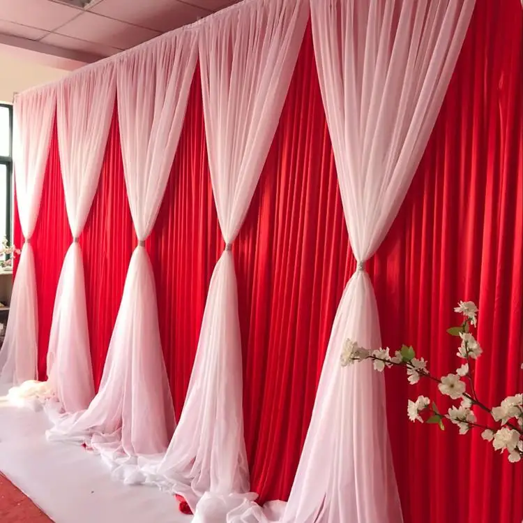 10ftx20ft блесток свадебный фон занавес с шифоном венчания декорации, свадебное украшение романтические шелковые занавески для свадебного декора шторы - Цвет: Красный