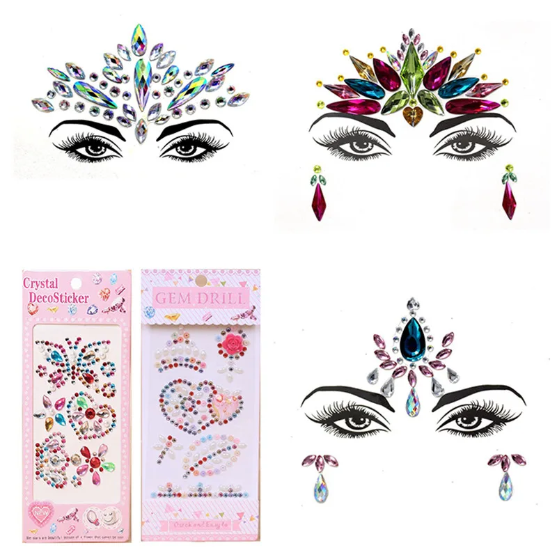 Face Jewelry Crystal Stickers For Women Mobile Phone Case Decor Rhinestones Beauty Makeup Masquerade Party Diy Sticker | Дом и сад