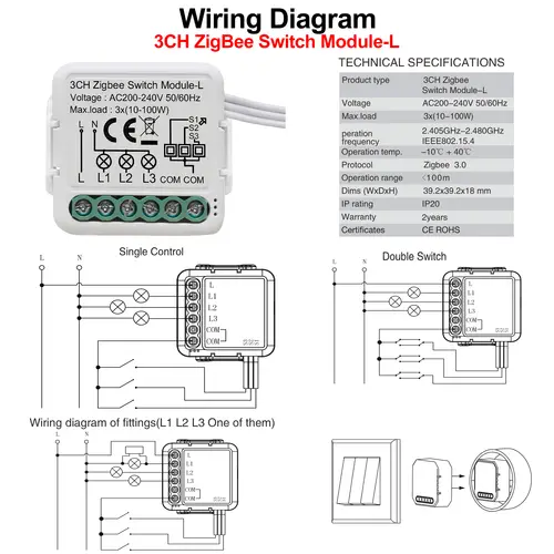 GIRIER Tuya ZigBee 3.0 Smart Light Switch Module No Neutral Wire Required Works with Alexa Google Home Support 2 Way Control - Image 4