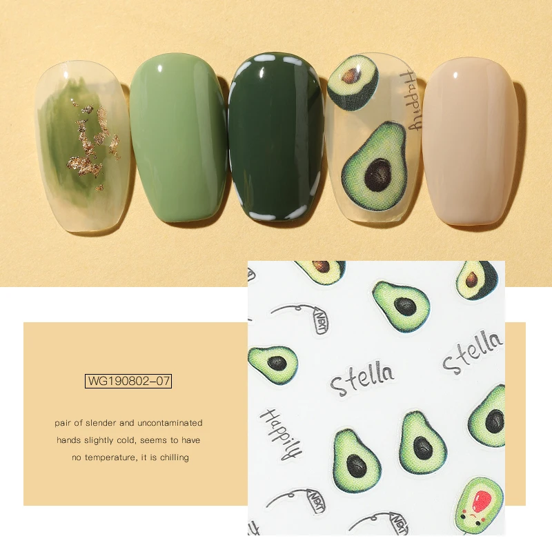 1 лист фруктов кактус авокадо вишня стикеры 3D на ногти Nail Art Дизайн ногтей DIY аксессуары для ногтей украшения