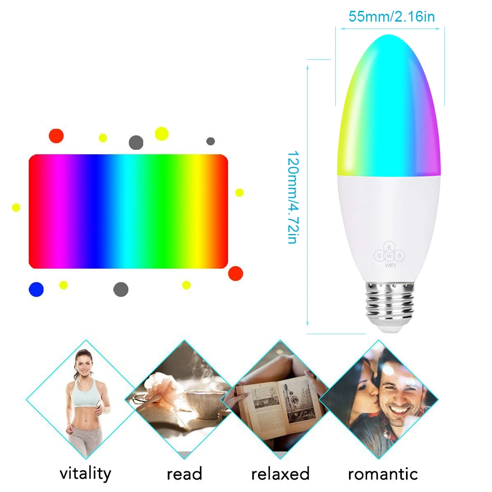 Смарт WiFi Свеча лампа E14/E27 RGB лампа поддержка Alexa/Google Home/IFTTT смарт-динамик Голосовое управление 6 Вт светодиодные лампы украшения