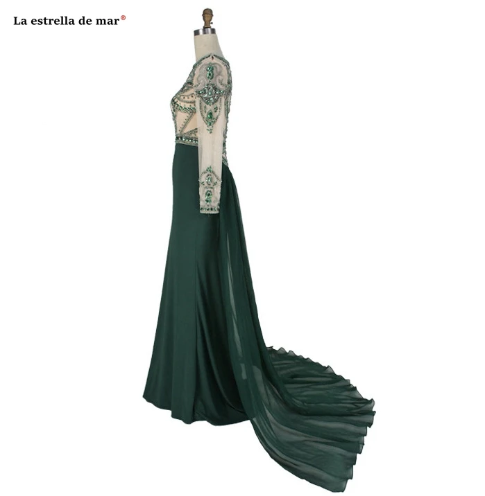 Abschlussballkleid Новое Кружевное шифоновое платье с кристаллами и длинными рукавами трапециевидной формы фиолетового, красного и зеленого цветов платье для выпускного Шампань настоящая фотография vestido formatur