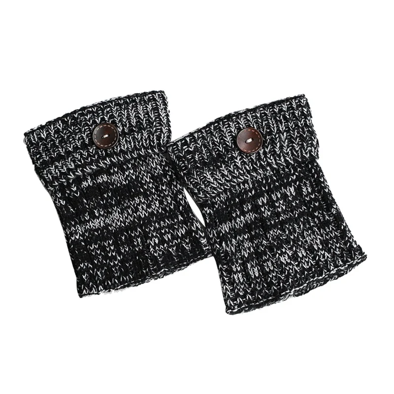 Women Winter Leg Warmers Short Button Decorative Thermal Acrylic Knitted Boot Cuffs Yoga Socks Cover Shoe Accessories - Цвет: BW