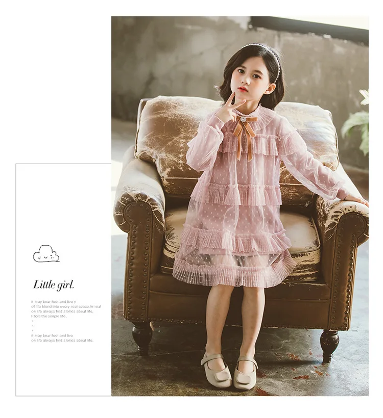 2020 Spring Pink Layered Mesh Long Sleeve Dress Big Girls Luxury White Lace Dresses Teenagers School Clothes 5 6 8 9 10 12 Years (13)
