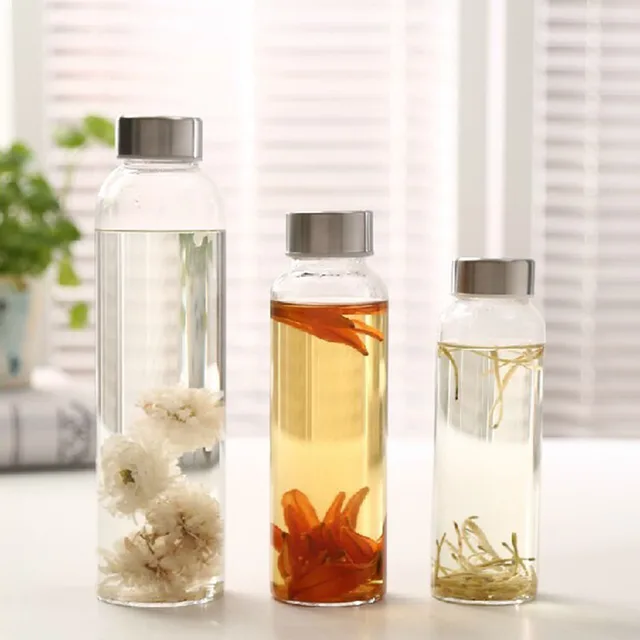 Glass Water Bottle with Stainless Steel Lid and Protective Bag, Sport Bottle, BPA Free, Travel Drink Bottle 360ml, 420 ml, 550ml 4