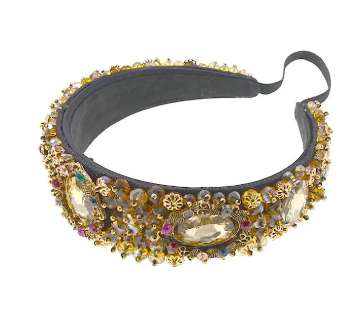Vintage wide-brimmed crystal headband Baroque court hair accessories Korean simple elastic headband jewelry
