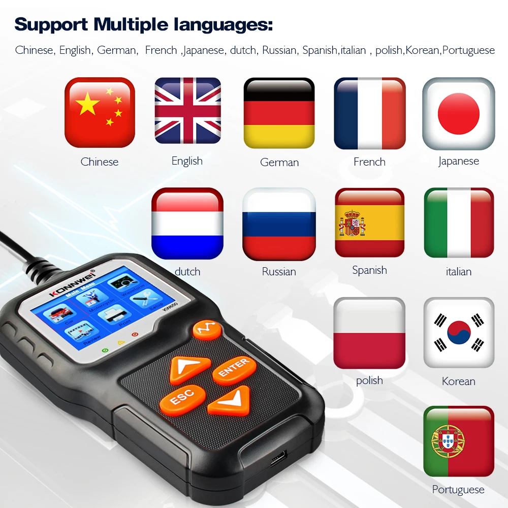 KONNWEI KW650 한국어 자동차 배터리 테스터 6V 12V 자동 배터리 시스템 분석기 100 2000 CCA 자동차 빠른 크랭크 충전 도구