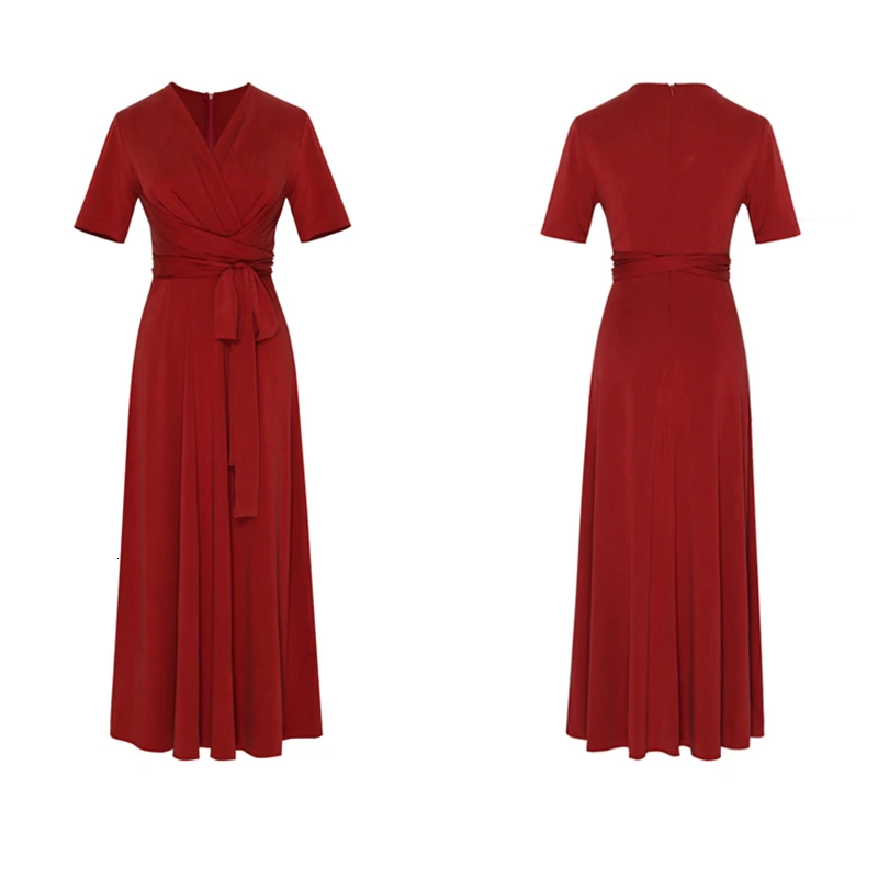 GALCAUR кружевное шелковое женское платье с v-образным вырезом и коротким рукавом, с высокой талией, с рюшами, женские платья, осенняя мода, одежда Tide - Цвет: red