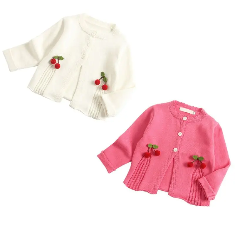Теплый свитер, куртка из хлопка для маленьких девочек; милые однотонные Цвет вишня Трикотажный кардиган на осень и зиму