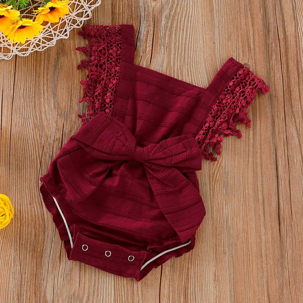 Newborn Infant Baby Girl Boy Solid Lace Bow Romper jumpsuit Clothes Outfits kids clothing baby leotard Onesies Summer Clothes 40