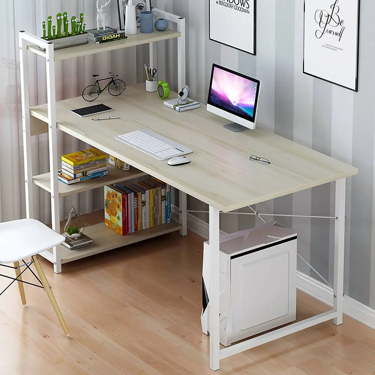 Компьютерный ноутбук стол с полками простой современный Одноместный спальня простой офисный стол с 4 ярусами книжная полка комбинация для дома