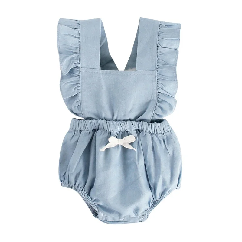 

0-3T NewbornRomper Baby Girl Clothes Summer Baby Rompers Ruffle Cotton Infant Jumpsuit Toddler Clothing with Bow Princess