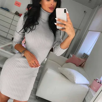 

Autumn Winter Women O-Neck Solid Color Sexy Turtleneck Tight Casual Mini Dress Sexy Turtleneck Tight Casual Mini Dress Pink #45