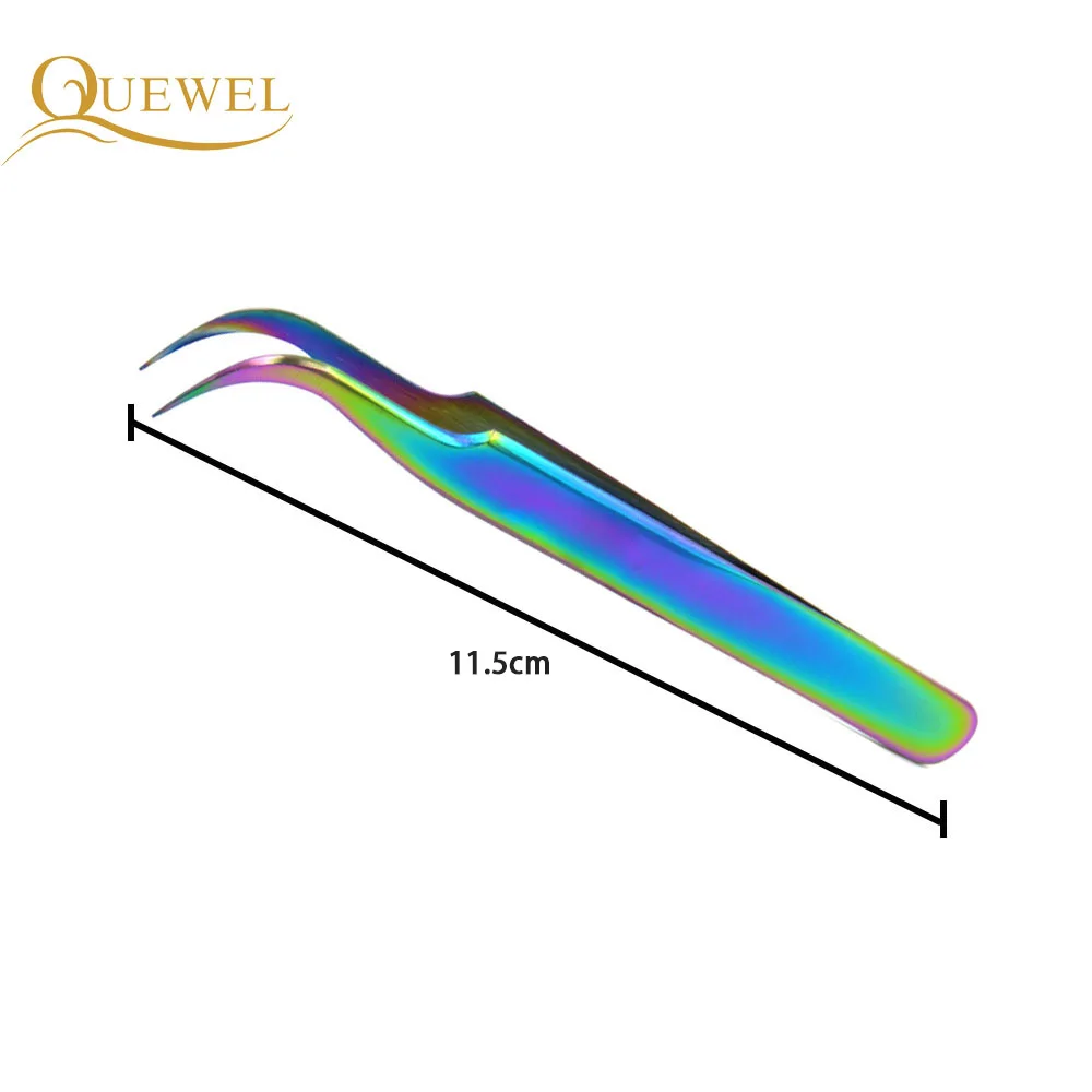 Наращивание ресниц Пинцет прямой изогнутый нержавеющей стали антистатические высокого качества Радужный Quewel инструменты для ресниц - Цвет: Color-2
