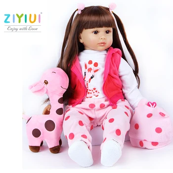 

ZIYIUI Realistic 24 Inch 60 Cm Toddler Silicone Reborn Doll Lifelike Long-haired Little Girl Children's Toy Birthday Gift