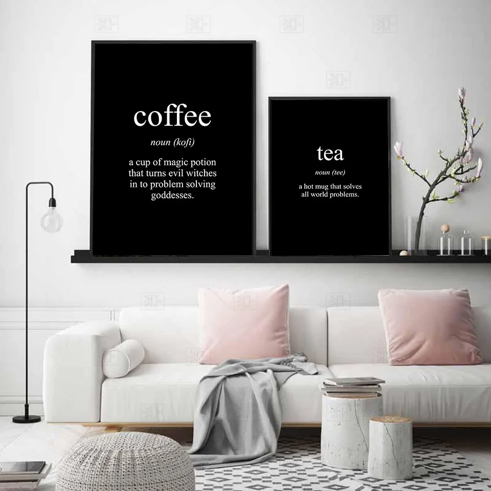 

Nordic Wall Art Canvas Painting Salon Tea Coffee Poster Canvas Painting Cuadros Black And White Quotes Kitchen Decor