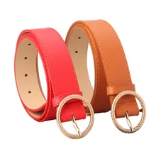 

105cm*3.4cm Leisure PU Belt Women Round Ally Buckle All-Match Outdoor Solid Waistband Female Band