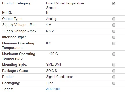 Температурный датчик для монтажа на плате s VOUT TEMP sensor IC AD22100AR