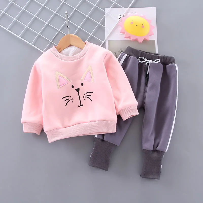 Pink DIIMUU Baby Winter Clothes 12 3 4Y Kids Outfits Sports Suits Boys Girls Warm Thicken Plus Velvet Sweatshirt Pants Clothing Sets - Цвет: Pink