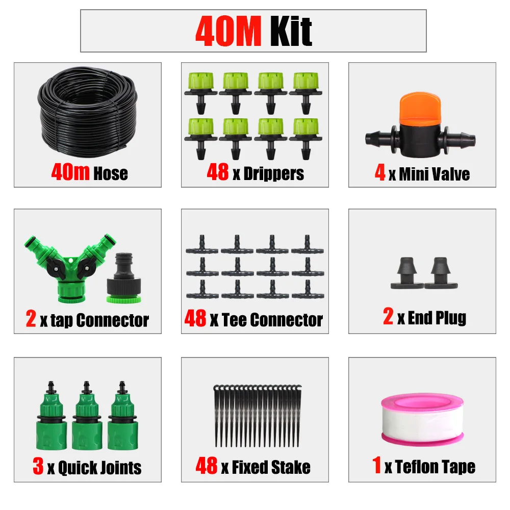 5-50m DIY Automatic 4/7mm Hose Micro Drip Irrigation System Garden Spray 1/4'' Planting Self-Watering Kit Adjustable Dripper 