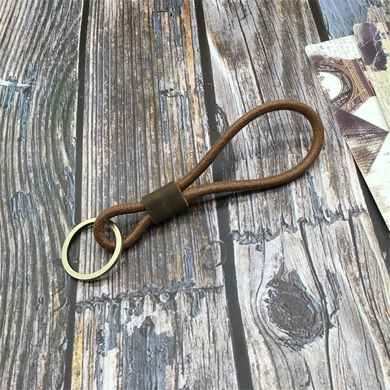 Vintage Keychain lanyard Cowhide leather landyard Simple car key pendant Men and women waist