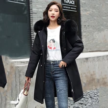 Down Jacket Women Long Parkas Hooded with Fur Wool Liner Ladies Casual Winter Jackets Thick Warm Coats Zipper Pockets Outwear