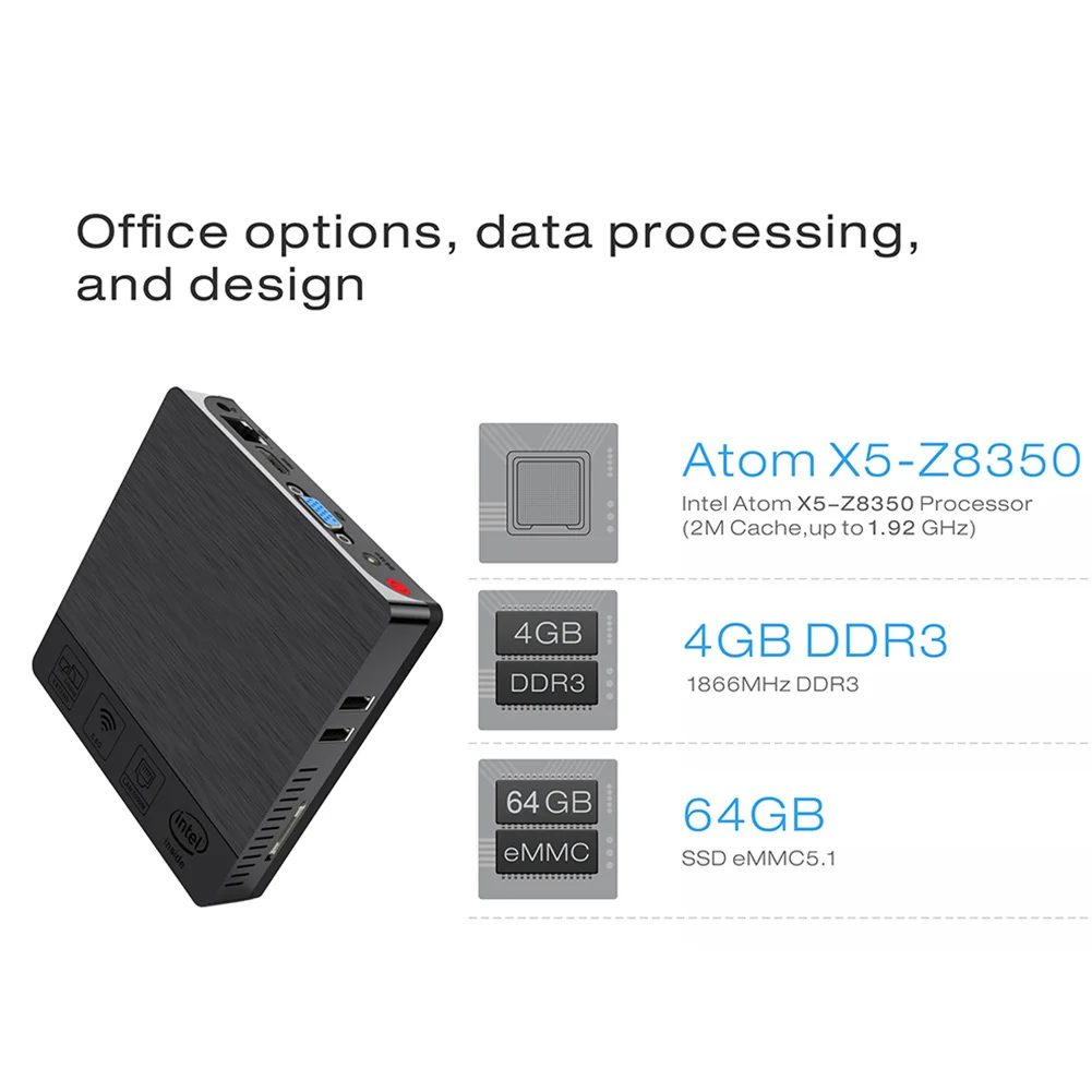 Мини-ПК 4G/64GB Win10 BT4.0 тепловыделение пылезащитный 2,4G+ 5,8G двойной WiFi LFX-ING