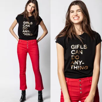 

2020 Spring Summer Women's Cotton Gilded Letter Print Short Sleeve T-shirt