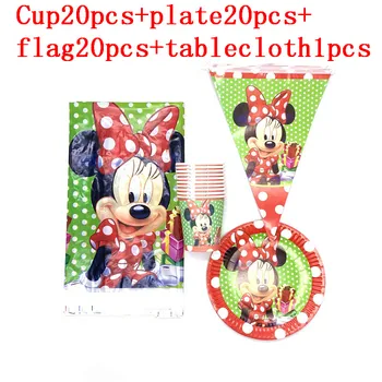 

Minnie Mouse Theme Birthday Party Decorations Kids Taste Tablecloth Paper Cup Saucer Banner Red Disposable Cutlery Set