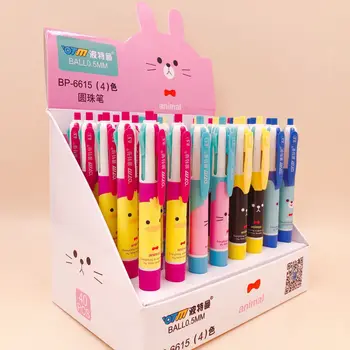 

1 lot=40pcs 4 colors muticolor push ballpoint pen cute cartoon animal students favors office school painting mark pens