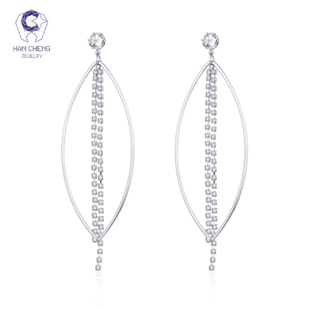 Женские овальные серьги-подвески HanCheng длинные висячие серьги с листьями стразы