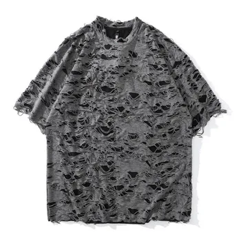 

Mcikkny Hip Hip Men Ripped Pleated T Shirts Streetwear Hipster Tees Male Summer Top Tees