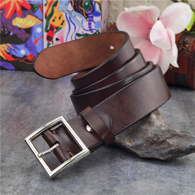 Stainless Steel Belt Buckle Mens Belts Luxury Thick Genuine Leather Belts For Men Ceinture  Leather Belt Man Male Belts SBT0018