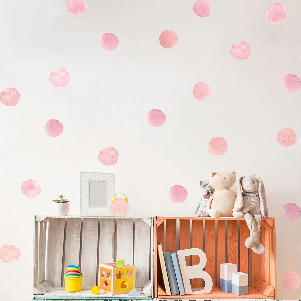 36 Pcs Dots Water Color Pink Dot Wall Sticker Kids Girl Rooms Home Decoration Bedroom Art Decals Stickers Background Wallpaper | Декор для