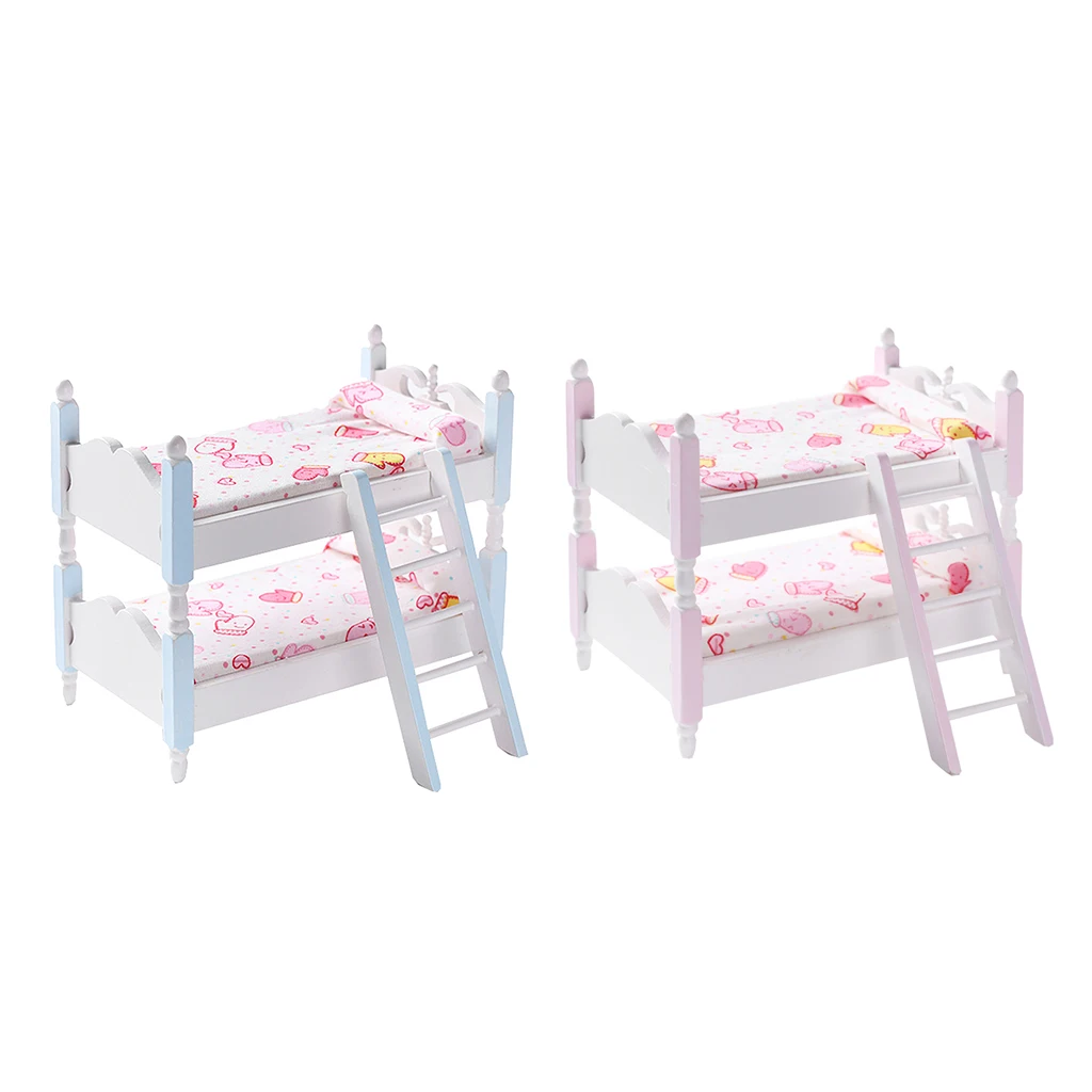 1:12 Dollhouse Miniature Kids Furniture Bunk Bed Model DIY Decor Accessories