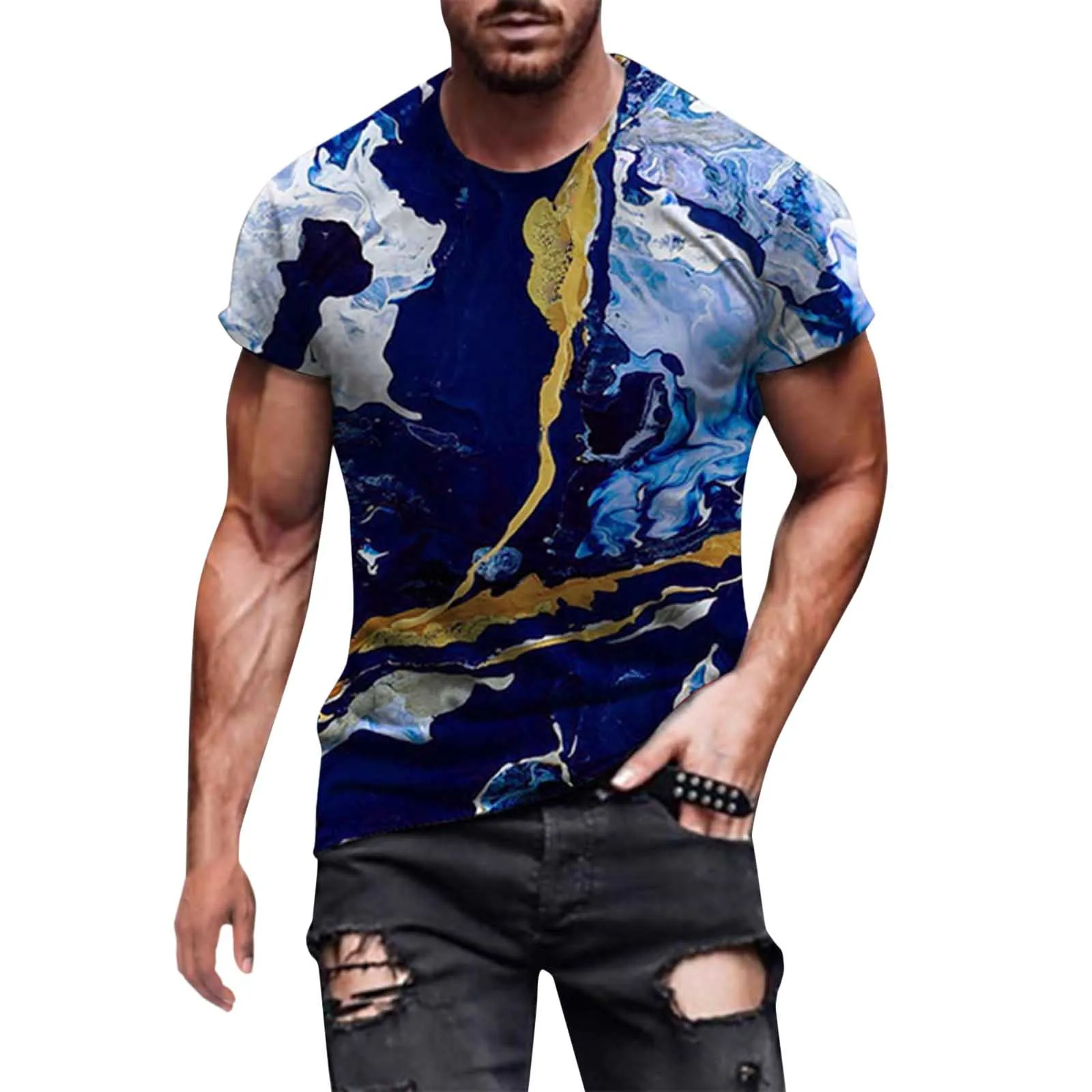 Fashion Men's t shirts Summer Casual O Neck Printed Short Sleeve T