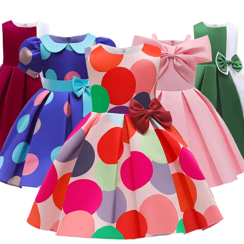 PLBBFZ Children's Clothes 2021 New Girls Dresses Printing Little Girl Princess Bowknot Middle Small Kids Costume 3-10 Y | Детская