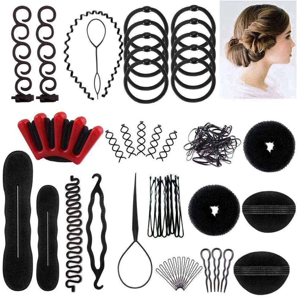 

40pcs/set Women Diy Hair Styling Accessories Kit Magic Donut Maker Hairpins Ties Fast Twist Modelling Hairdress Braid Tools