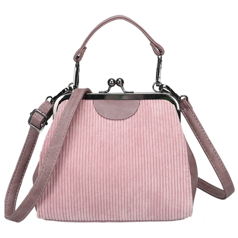 

ABZC-Striped Corduroy Women Messenger Bags Retro Shell Handbag Small Shoulder Bag Tote Small Clutch Handbags